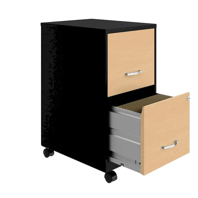 Archivador móvil de 2 cajones Space Solutions de 18 de profundidad con frentes de cajón con estampado de madera