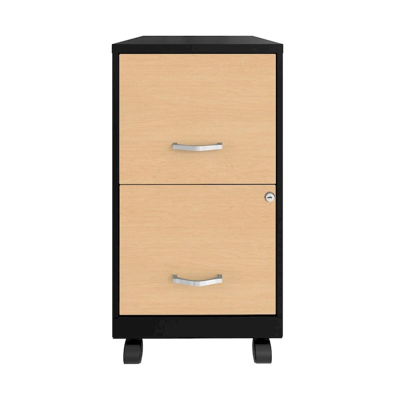 Archivador móvil de 2 cajones Space Solutions de 18 de profundidad con frentes de cajón con estampado de madera