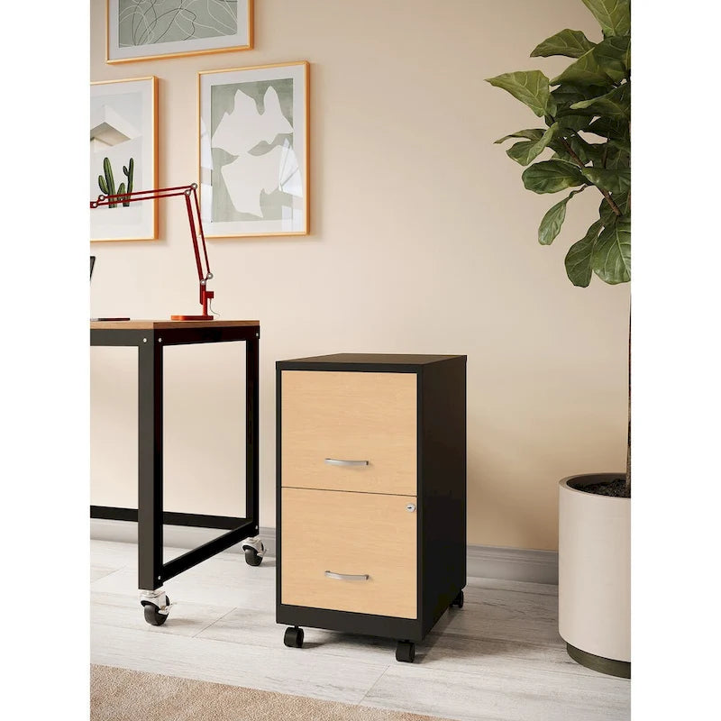 Archivador móvil de 2 cajones Space Solutions de 18 de profundidad con frentes de cajón con estampado de madera