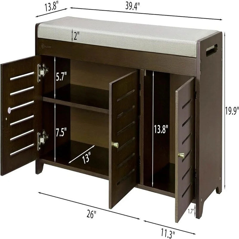 banco zapatero con almacenamiento, mueble zapatero - 13.7D x 39.4W x 19.9H