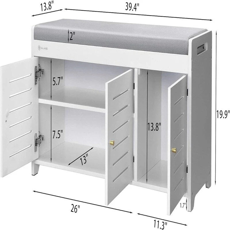 banco zapatero con almacenamiento, mueble zapatero - 13.7D x 39.4W x 19.9H