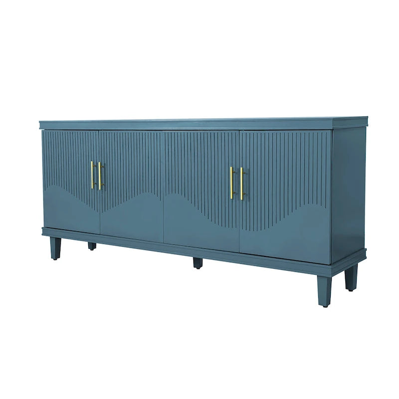 Aparador tipo buffet grande de 4 puertas con estantes ajustables y patas de madera maciza