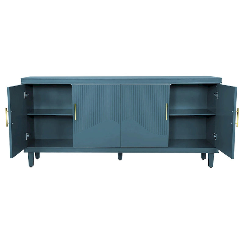 Aparador tipo buffet grande de 4 puertas con estantes ajustables y patas de madera maciza