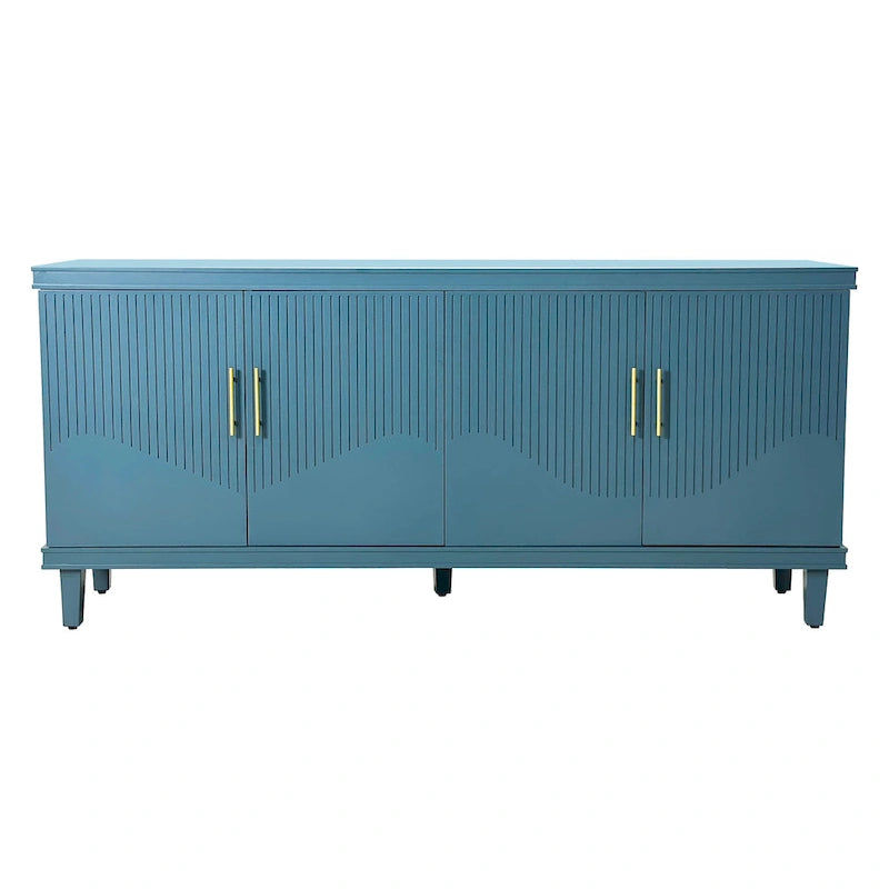 Aparador tipo buffet grande de 4 puertas con estantes ajustables y patas de madera maciza