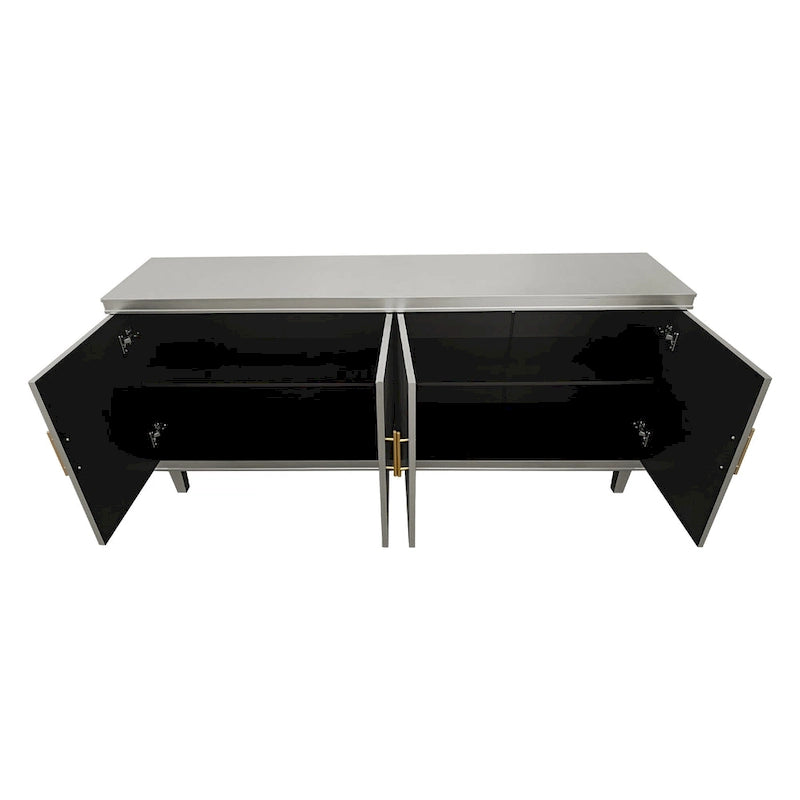 Aparador tipo buffet grande de 4 puertas con estantes ajustables y patas de madera maciza
