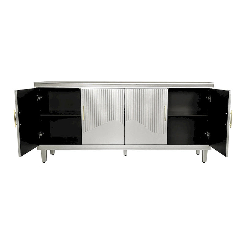 Aparador tipo buffet grande de 4 puertas con estantes ajustables y patas de madera maciza