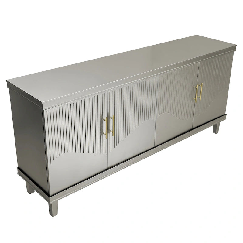 Aparador tipo buffet grande de 4 puertas con estantes ajustables y patas de madera maciza