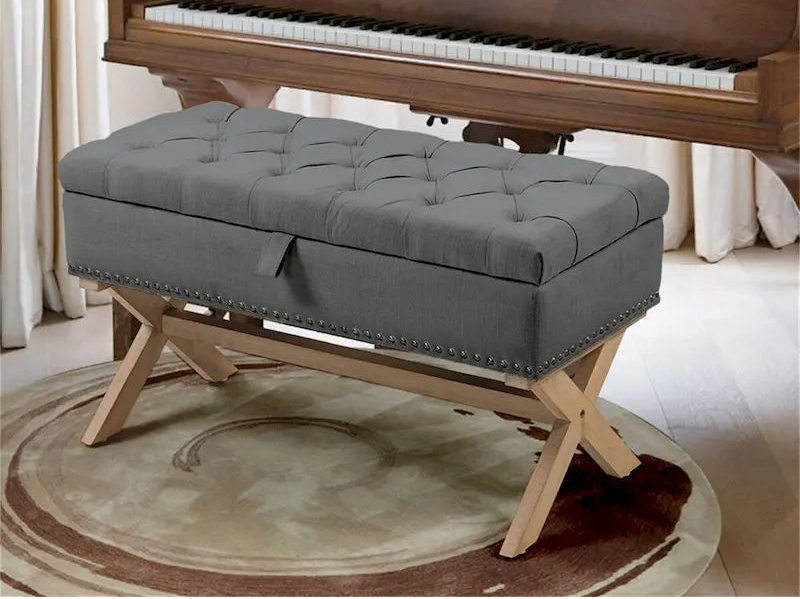 35 Button-Tufted Storage Ottoman Linen Storage Bench