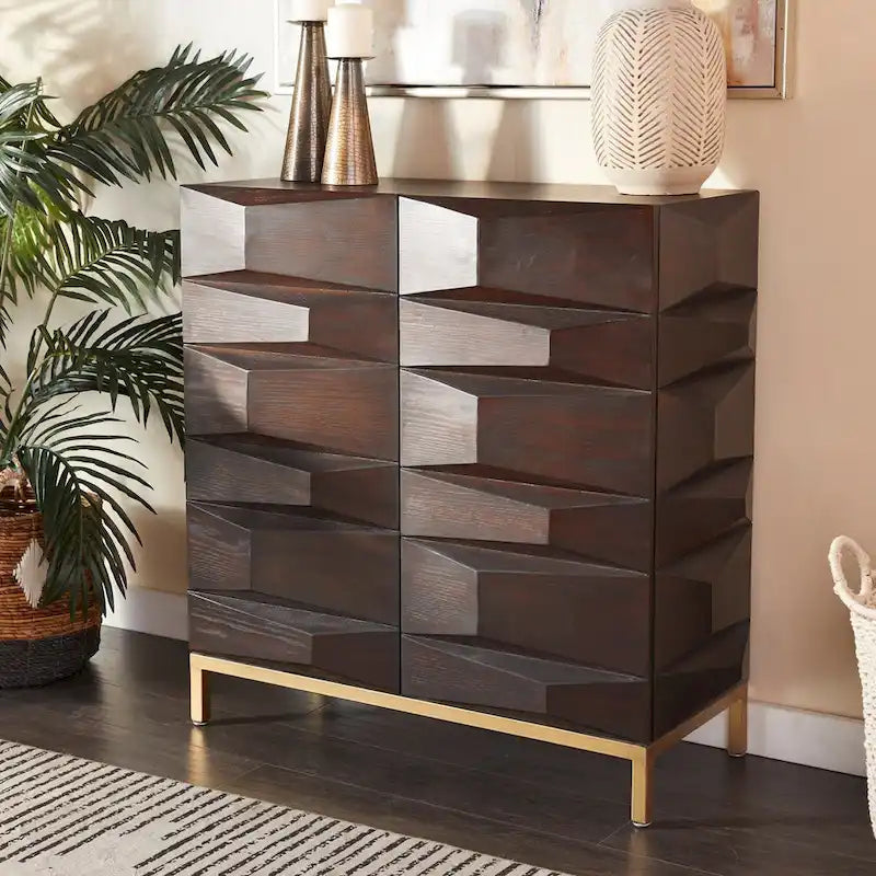 Geometrischer Holzschrank mit 1 Ablage und 2 oder 4 Türen - Braun