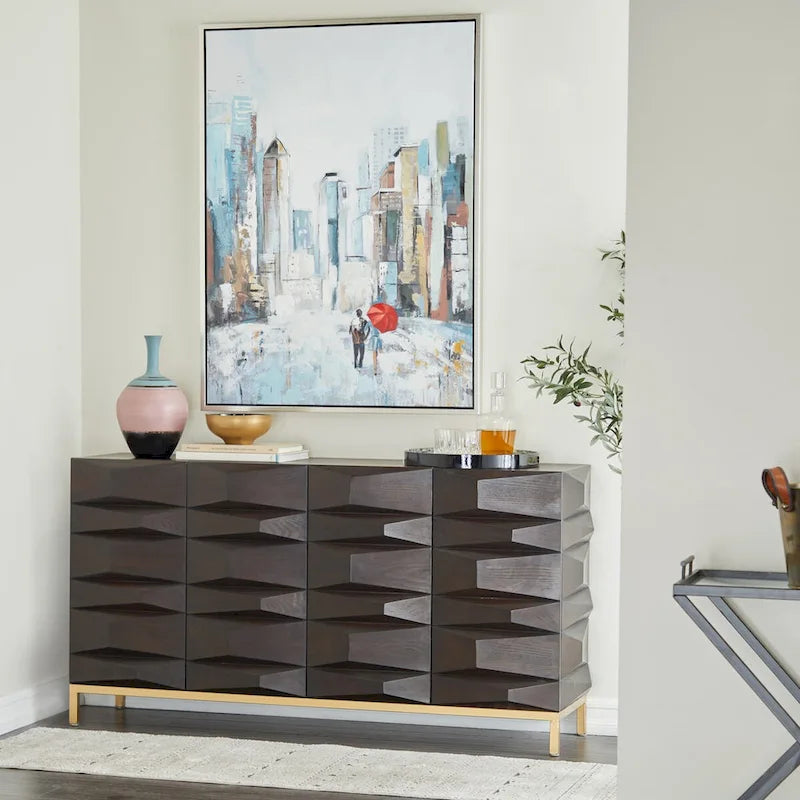 Geometrischer Holzschrank mit 1 Ablage und 2 oder 4 Türen - Braun