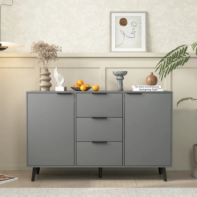 Anrichten-Buffetschrank mit Stauraum, Kaffee-Barschrank aus Holz, 47.2 Schrank mit 3 Schubladen und 2 Türen, Buffetschrank