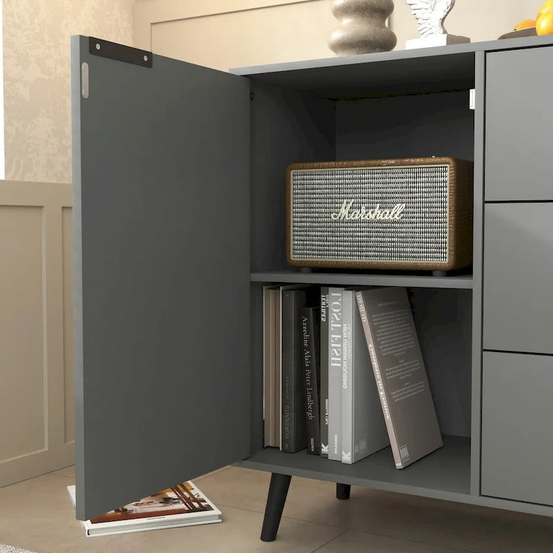 Anrichten-Buffetschrank mit Stauraum, Kaffee-Barschrank aus Holz, 47.2 Schrank mit 3 Schubladen und 2 Türen, Buffetschrank