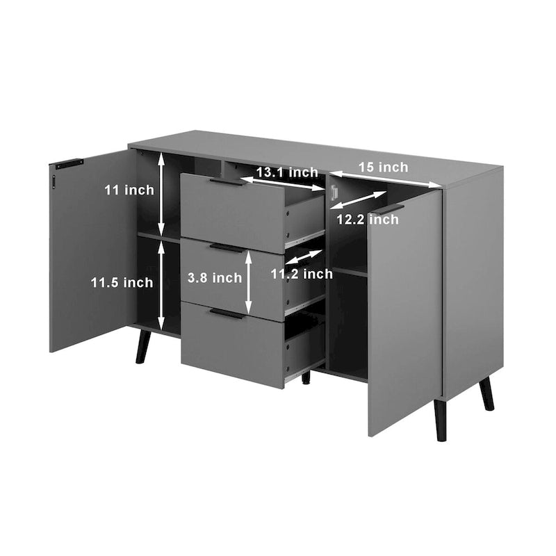 Anrichten-Buffetschrank mit Stauraum, Kaffee-Barschrank aus Holz, 47.2 Schrank mit 3 Schubladen und 2 Türen, Buffetschrank