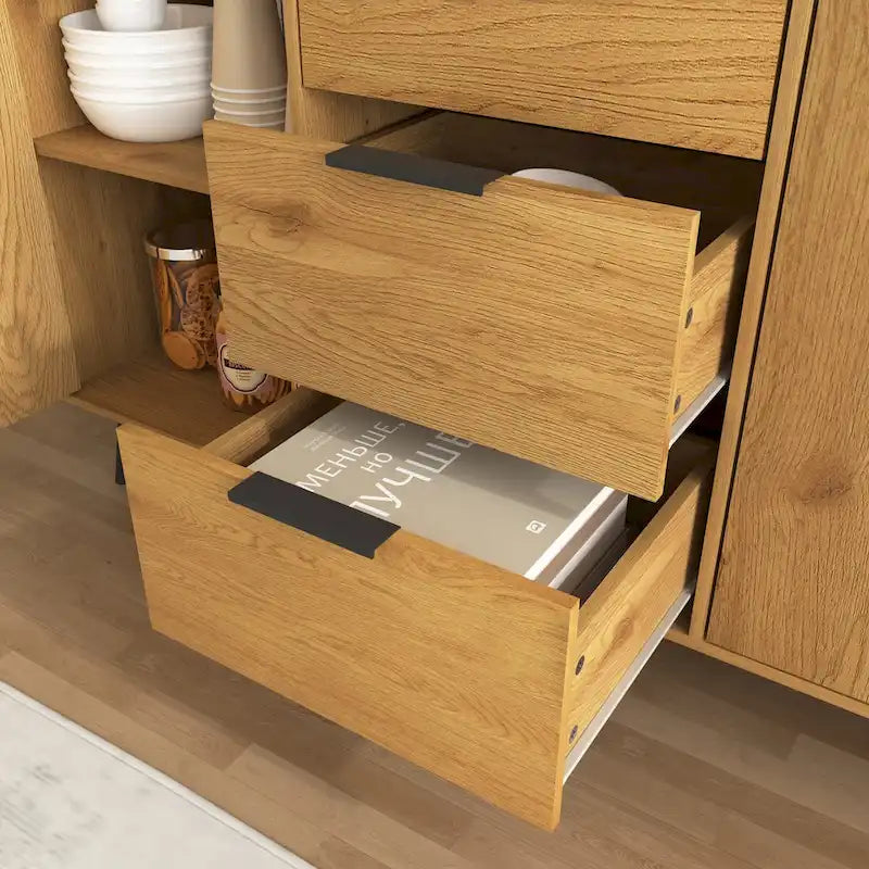 Anrichten-Buffetschrank mit Stauraum, Kaffee-Barschrank aus Holz, 47.2 Schrank mit 3 Schubladen und 2 Türen, Buffetschrank