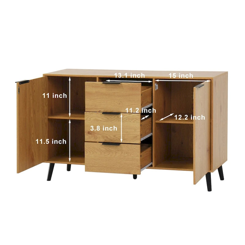 Anrichten-Buffetschrank mit Stauraum, Kaffee-Barschrank aus Holz, 47.2 Schrank mit 3 Schubladen und 2 Türen, Buffetschrank