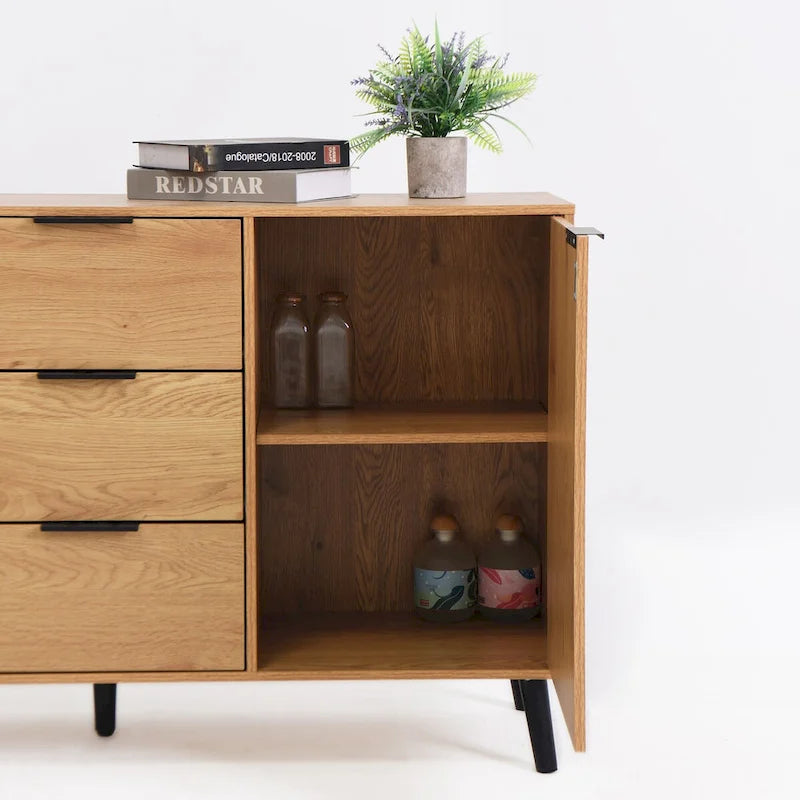 Anrichten-Buffetschrank mit Stauraum, Kaffee-Barschrank aus Holz, 47.2 Schrank mit 3 Schubladen und 2 Türen, Buffetschrank