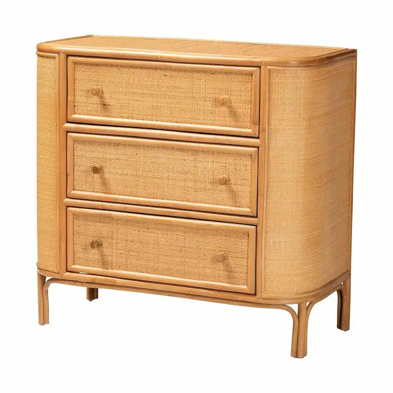 mueble de almacenamiento de ratán claro con 3 cajones