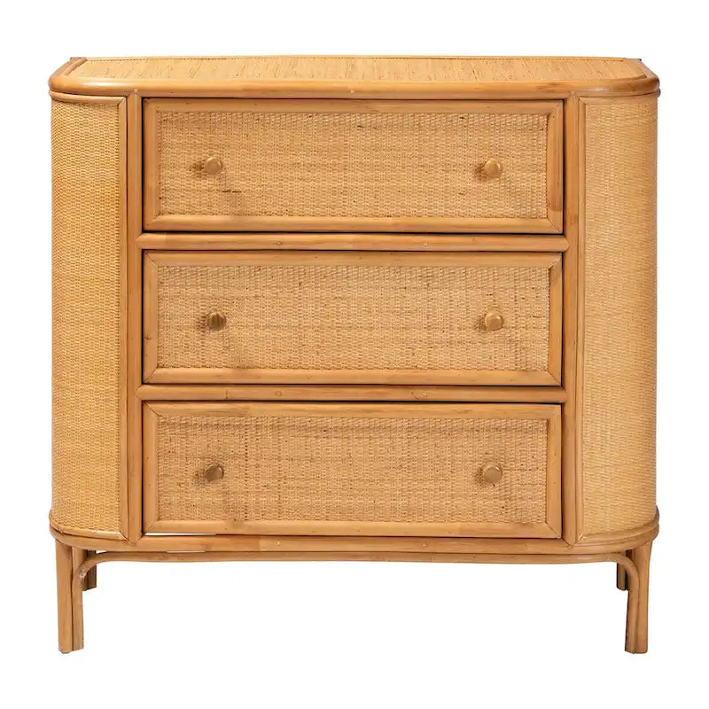 mueble de almacenamiento de ratán claro con 3 cajones