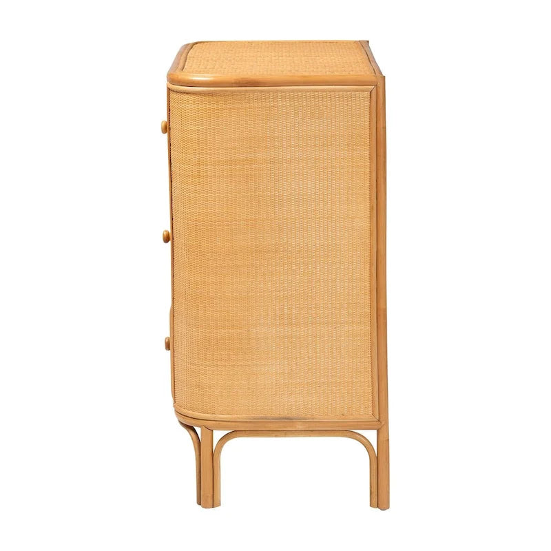 mueble de almacenamiento de ratán claro con 3 cajones