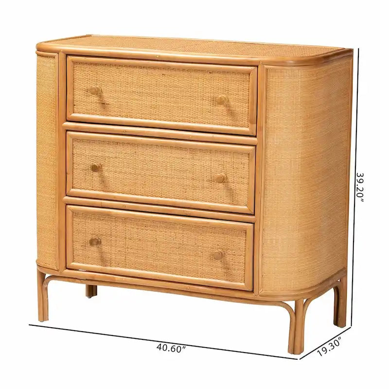 mueble de almacenamiento de ratán claro con 3 cajones