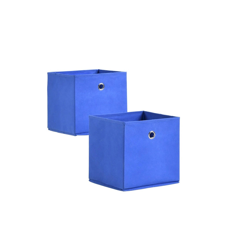 Organizador de almacenamiento blanco de 3 cubos con 2 cestas de tela azul oscuro extraíbles, para uso vertical u horizontal