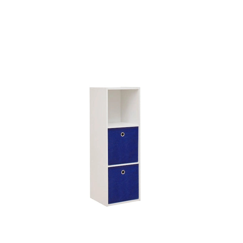Organizador de almacenamiento blanco de 3 cubos con 2 cestas de tela azul oscuro extraíbles, para uso vertical u horizontal