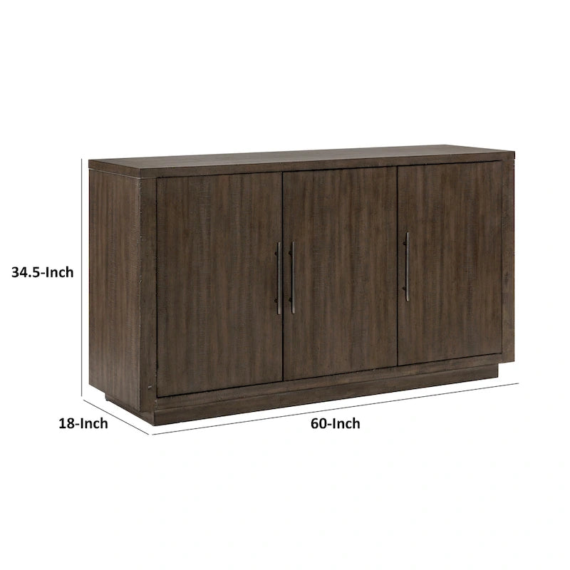 Credenza buffet da 60 pollici, 3 armadietti, ripiani regolabili, marrone
