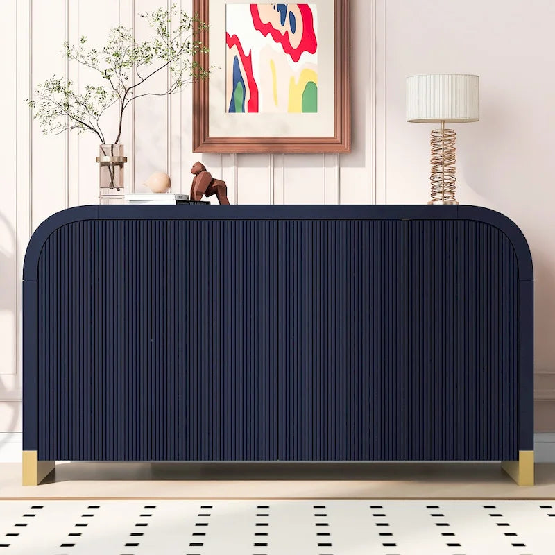 4-door Curved Corner Wavy Door Panel Cabinet with Adjustable Shelves