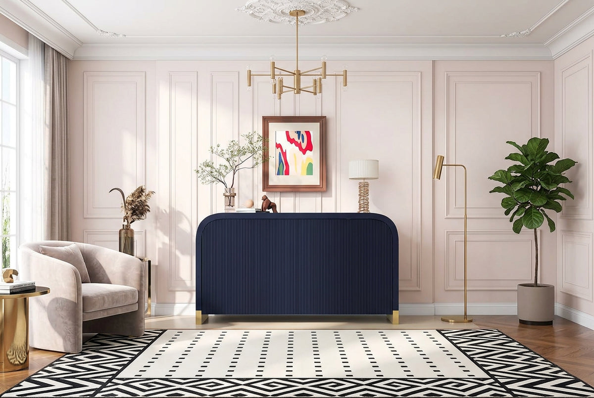 4-door Curved Corner Design Wavy Door Panel Cabinet with Adjustable Shelves