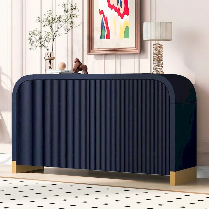 4-door Curved Corner Wavy Door Panel Cabinet with Adjustable Shelves