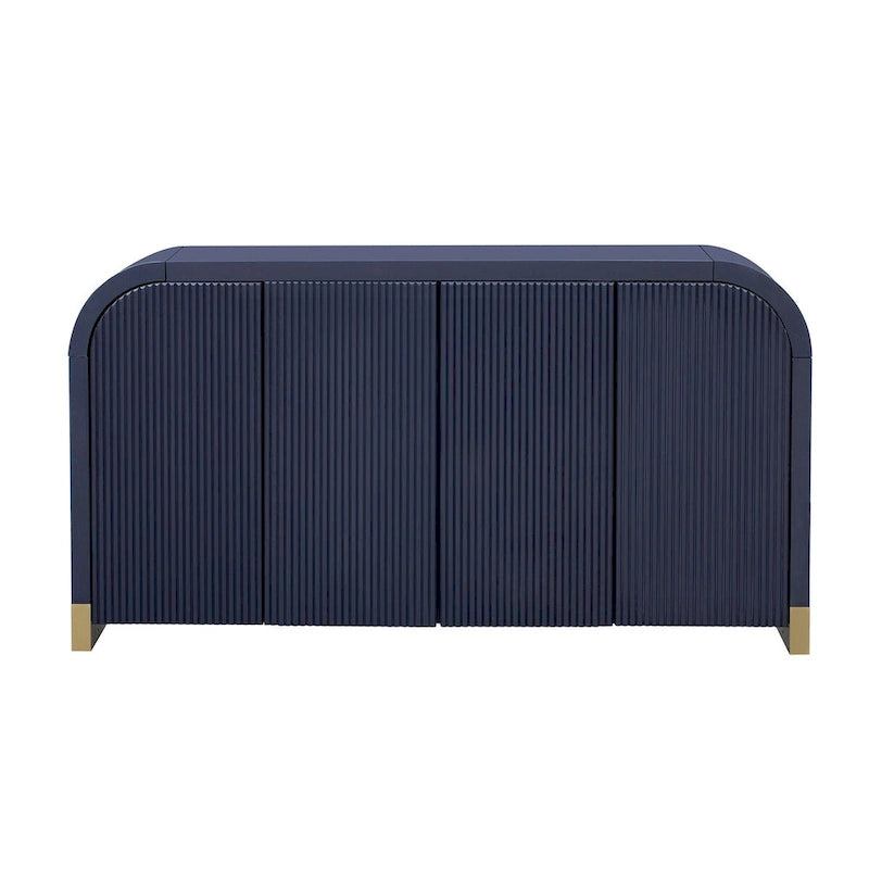 4-door Curved Corner Wavy Door Panel Cabinet with Adjustable Shelves
