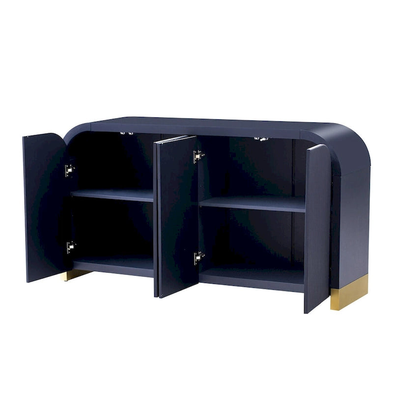4-door Curved Corner Wavy Door Panel Cabinet with Adjustable Shelves