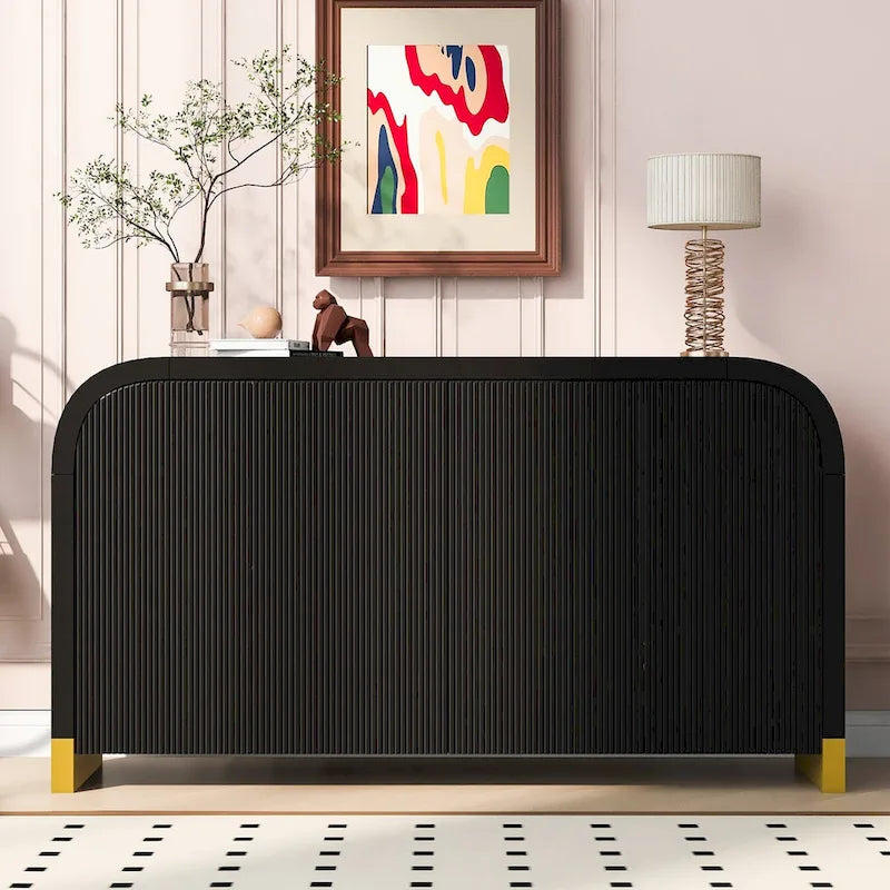 4-door Curved Corner Wavy Door Panel Cabinet with Adjustable Shelves