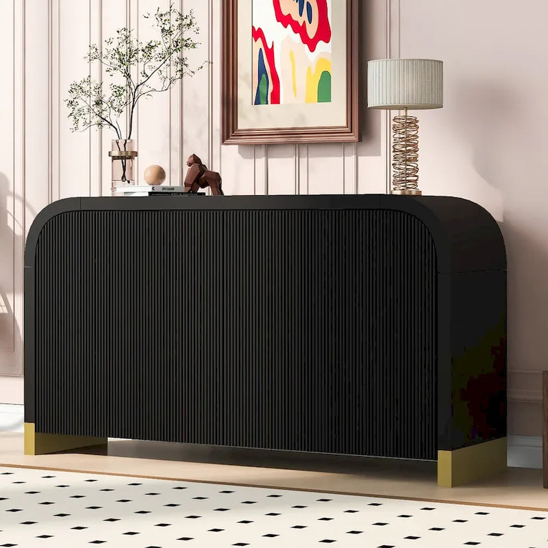 4-door Curved Corner Wavy Door Panel Cabinet with Adjustable Shelves