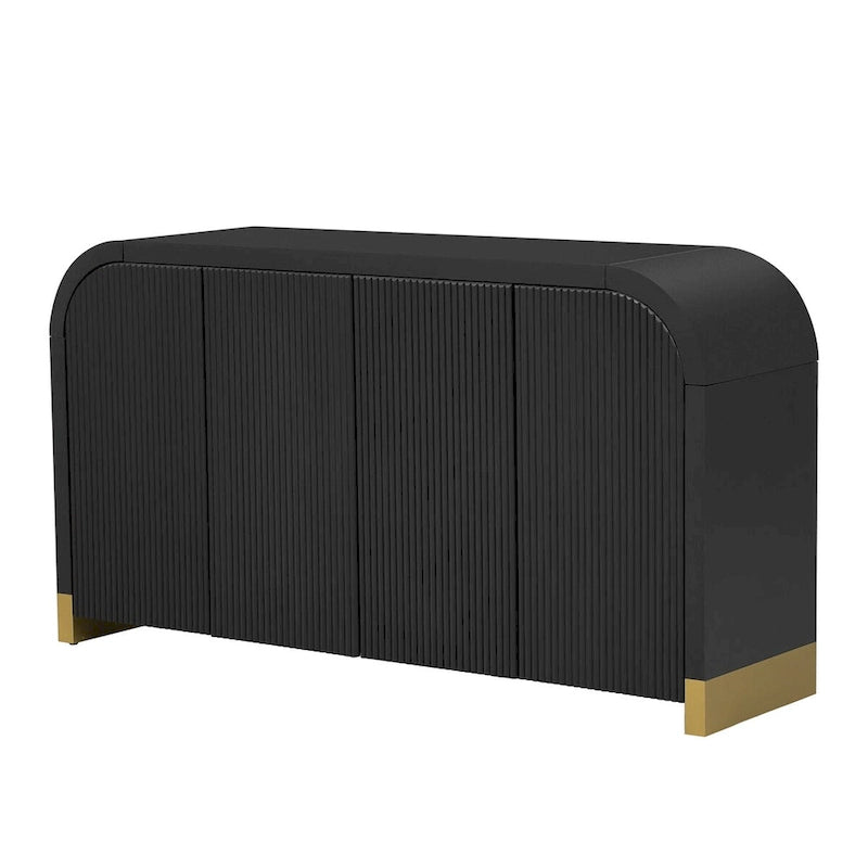 4-door Curved Corner Wavy Door Panel Cabinet with Adjustable Shelves