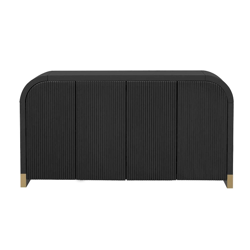 4-door Curved Corner Wavy Door Panel Cabinet with Adjustable Shelves