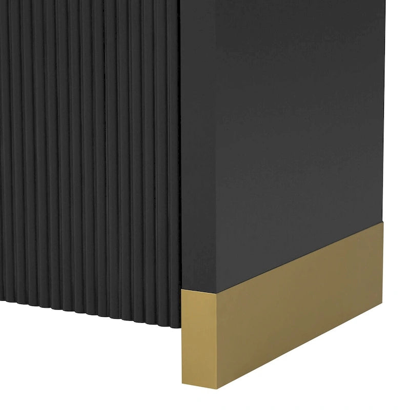 4-door Curved Corner Wavy Door Panel Cabinet with Adjustable Shelves
