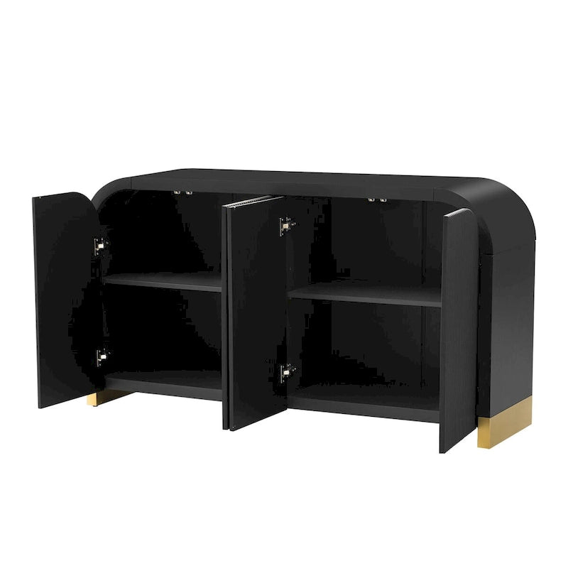 4-door Curved Corner Wavy Door Panel Cabinet with Adjustable Shelves
