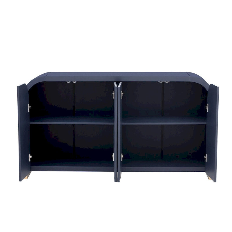 4-door Curved Corner Wavy Door Panel Cabinet with Adjustable Shelves