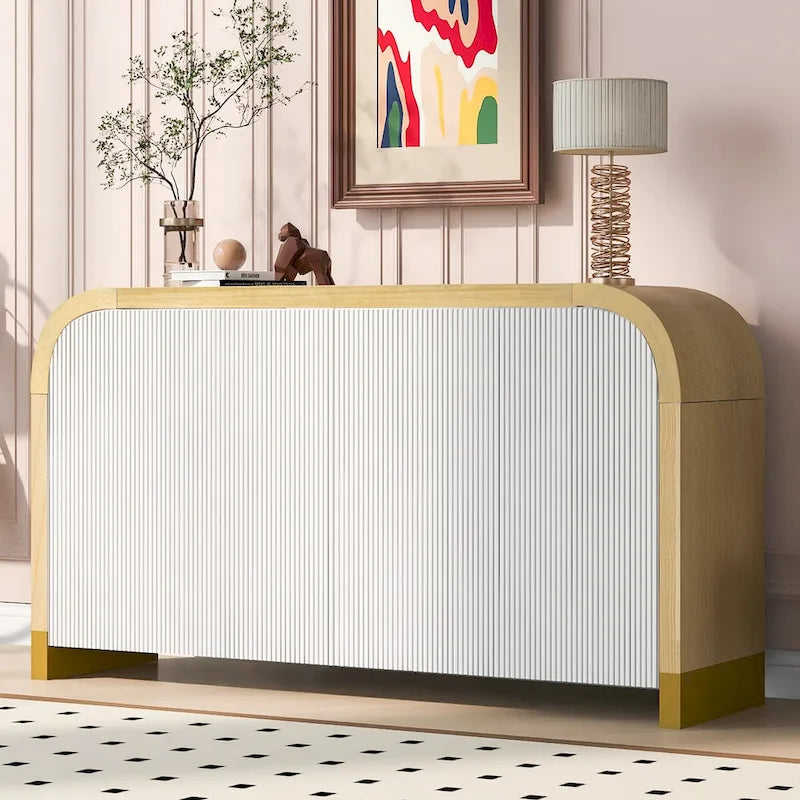 4-door Curved Corner Wavy Door Panel Cabinet with Adjustable Shelves