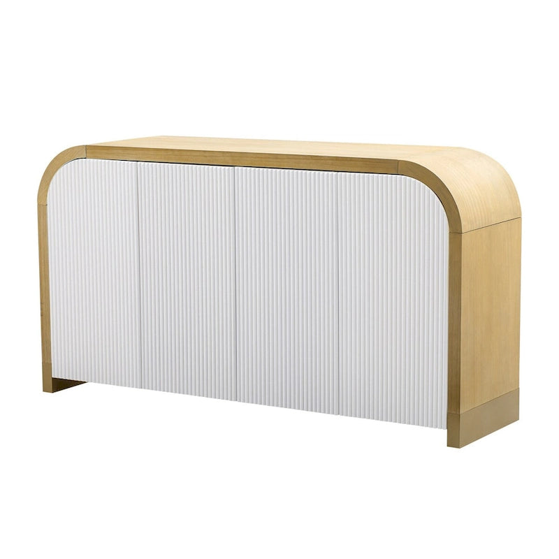 4-door Curved Corner Wavy Door Panel Cabinet with Adjustable Shelves