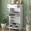 Organizer da ingresso con 2 cassetti, scarpiera con piano in legno e cassetto, portascarpe autoportante con pannello regolabile, bianco