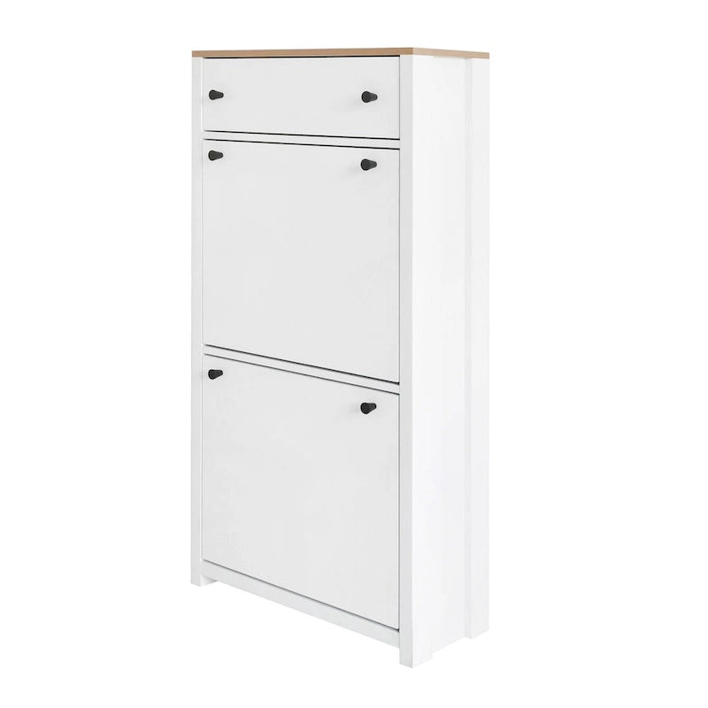 Organizer da ingresso con 2 cassetti, scarpiera con piano in legno e cassetto, portascarpe autoportante con pannello regolabile, bianco