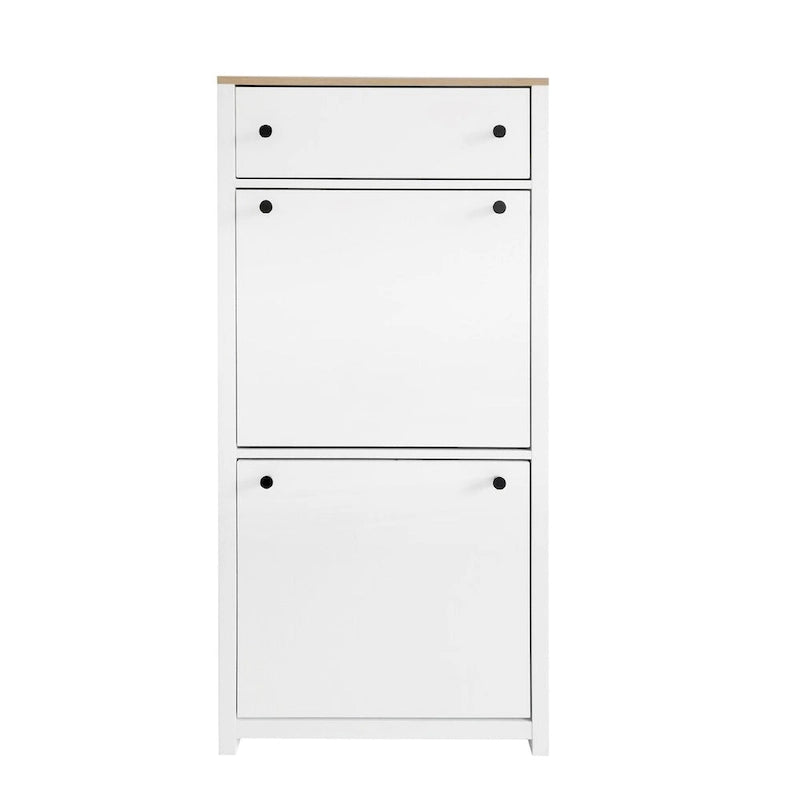 Organizer da ingresso con 2 cassetti, scarpiera con piano in legno e cassetto, portascarpe autoportante con pannello regolabile, bianco