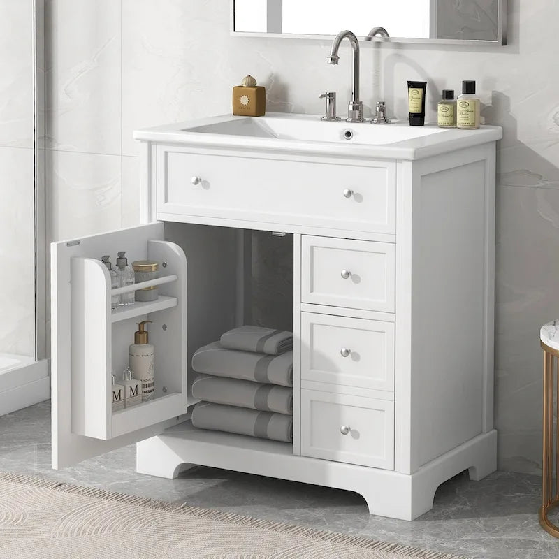 Mueble de baño con encimera para lavabo, puerta y cajones