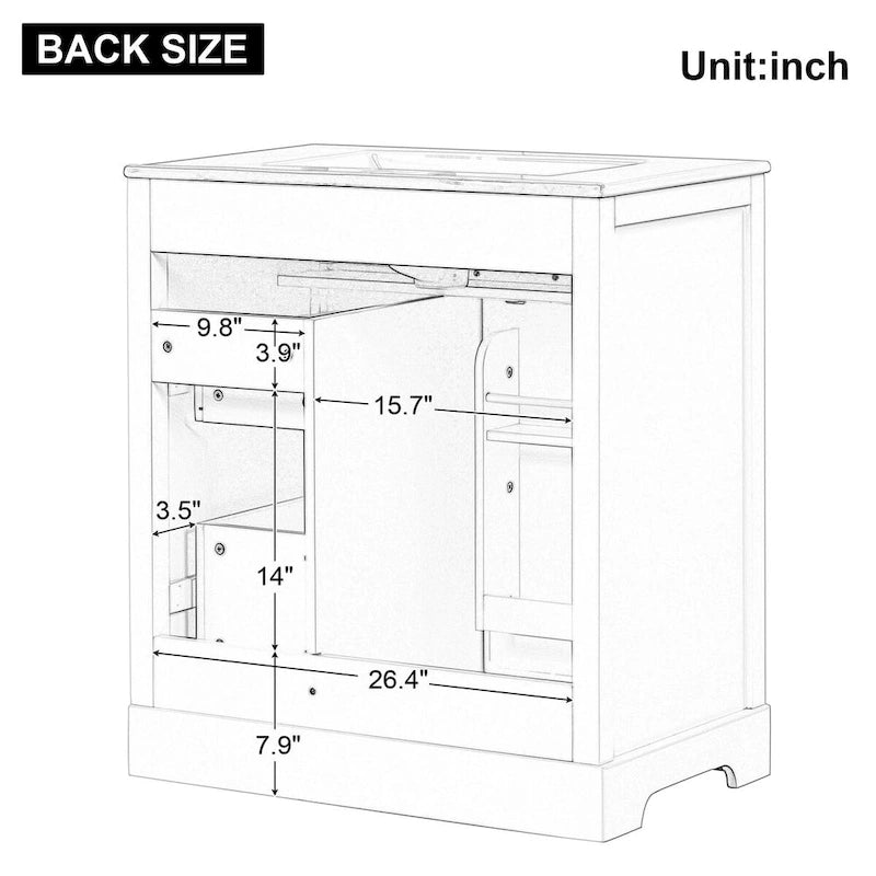 Badezimmer-Waschtischunterschrank mit Waschbeckenplatte, Tür und Schubladen