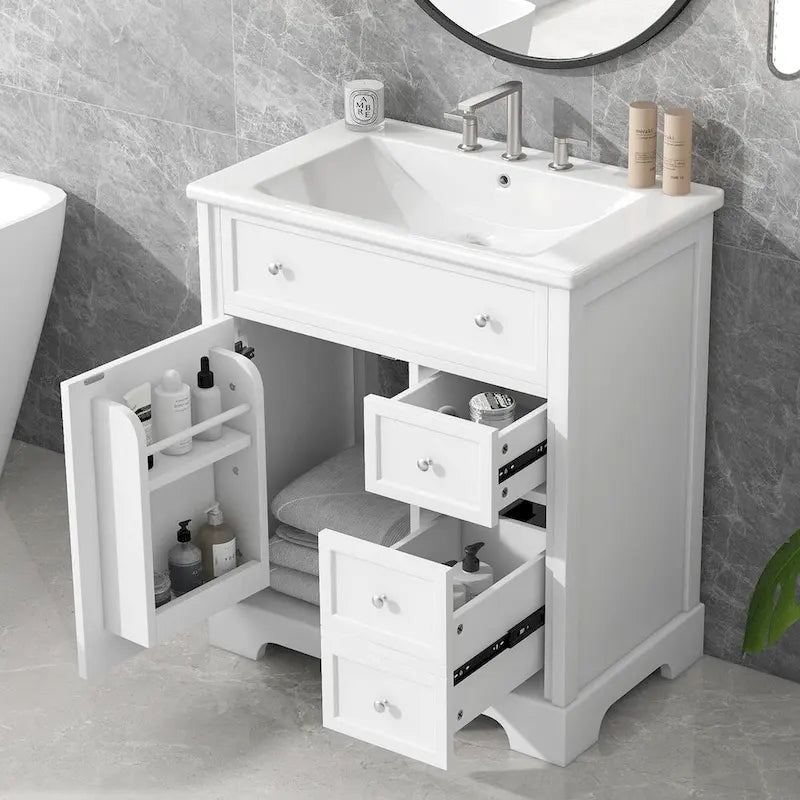 Badezimmer-Waschtischunterschrank mit Waschbeckenplatte, Tür und Schubladen