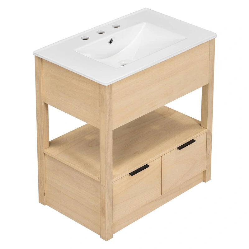 Badezimmerschrank mit offenem Ablagefach und Schubladen