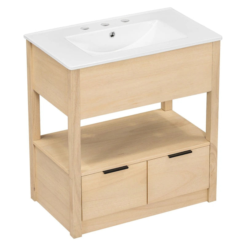 Badezimmerschrank mit offenem Ablagefach und Schubladen