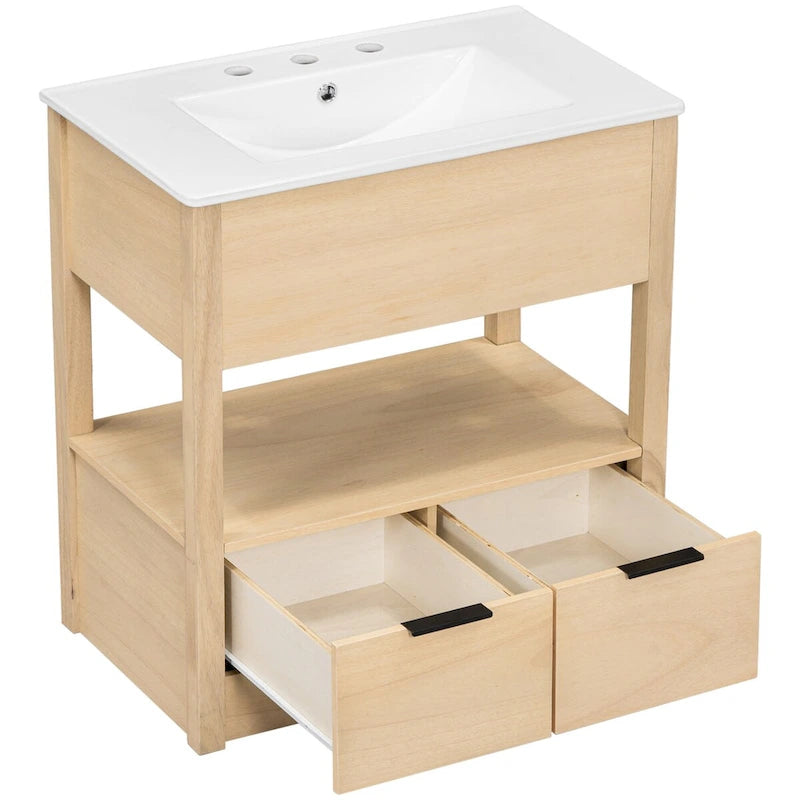 Badezimmerschrank mit offenem Ablagefach und Schubladen